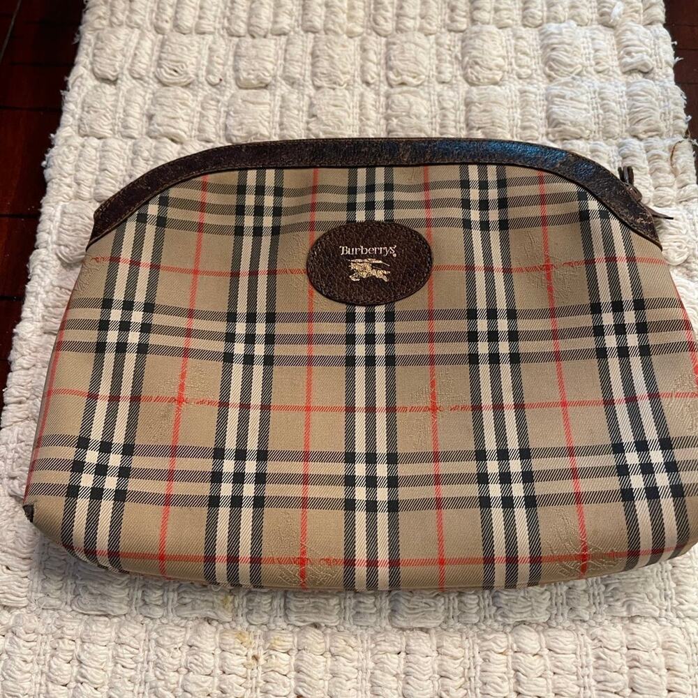 Vintage Burberrys’ cosmetic or travel pouch nova check beige /brown plaid